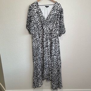 Lane Bryant Black White Abstract Print Faux Wrap‎ Midi Dress Plus Size 20 Boho